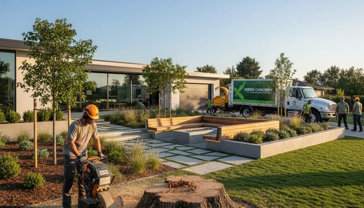 Landscape design and tree removal experts working on a Redmond WA yard makeover