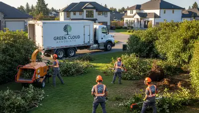 Professional shrub removal service in Redmond, WA with crew clearing overgrown bushes safely