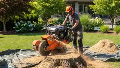 Professional stump grinding removing tree stumps in Redmond, WA for lawn restoration and pest prevention