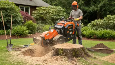 Professional stump grinding service removing tree stumps in Woodinville, WA near Redmond property