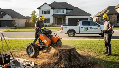 Arborist performing stump grinding in Redmond, WA for professional tree removal service