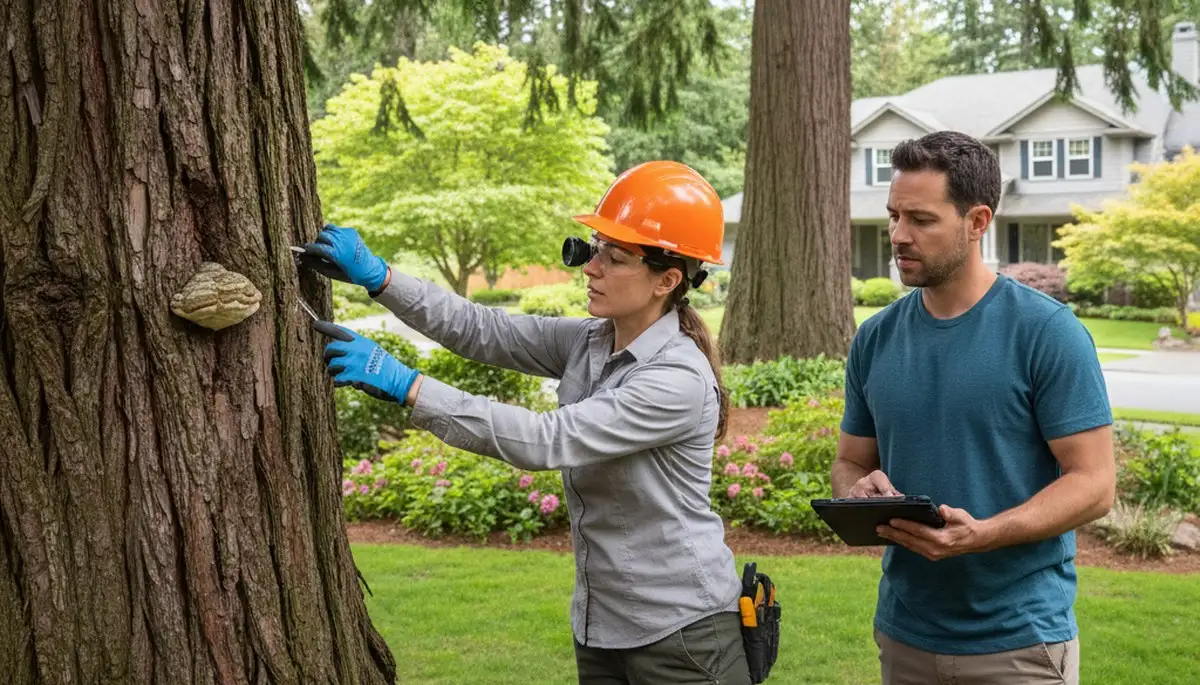 Certified arborist performing tree health assessment for homeowners in Redmond, WA