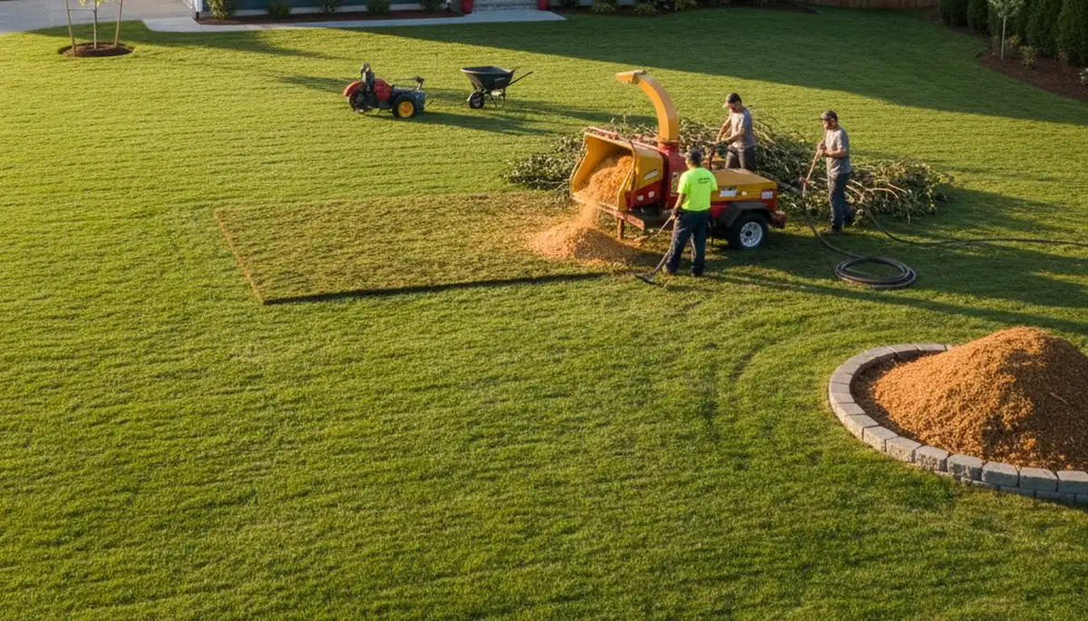 Professional tree removal cleanup and yard restoration in Redmond, WA with stump grinding and mulch processing