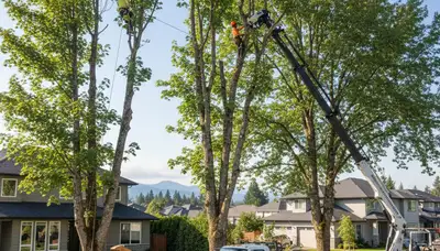 Professional tree removal service in Redmond WA safely cutting and clearing large residential tree