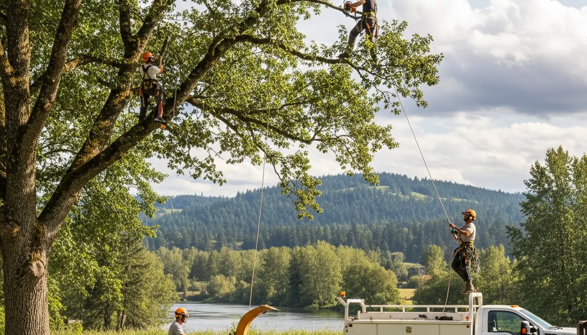 Professional tree removal service in Redmond WA safely cutting down a large pine tree
