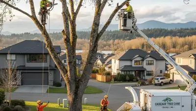 Professional tree removal service in Redmond WA safely cutting and clearing residential trees