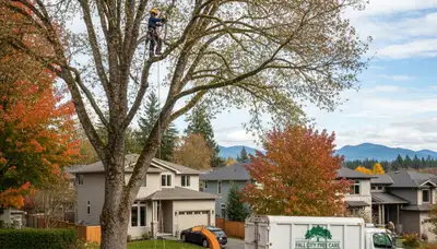 Professional tree removal service in Redmond WA safely cutting and clearing residential trees