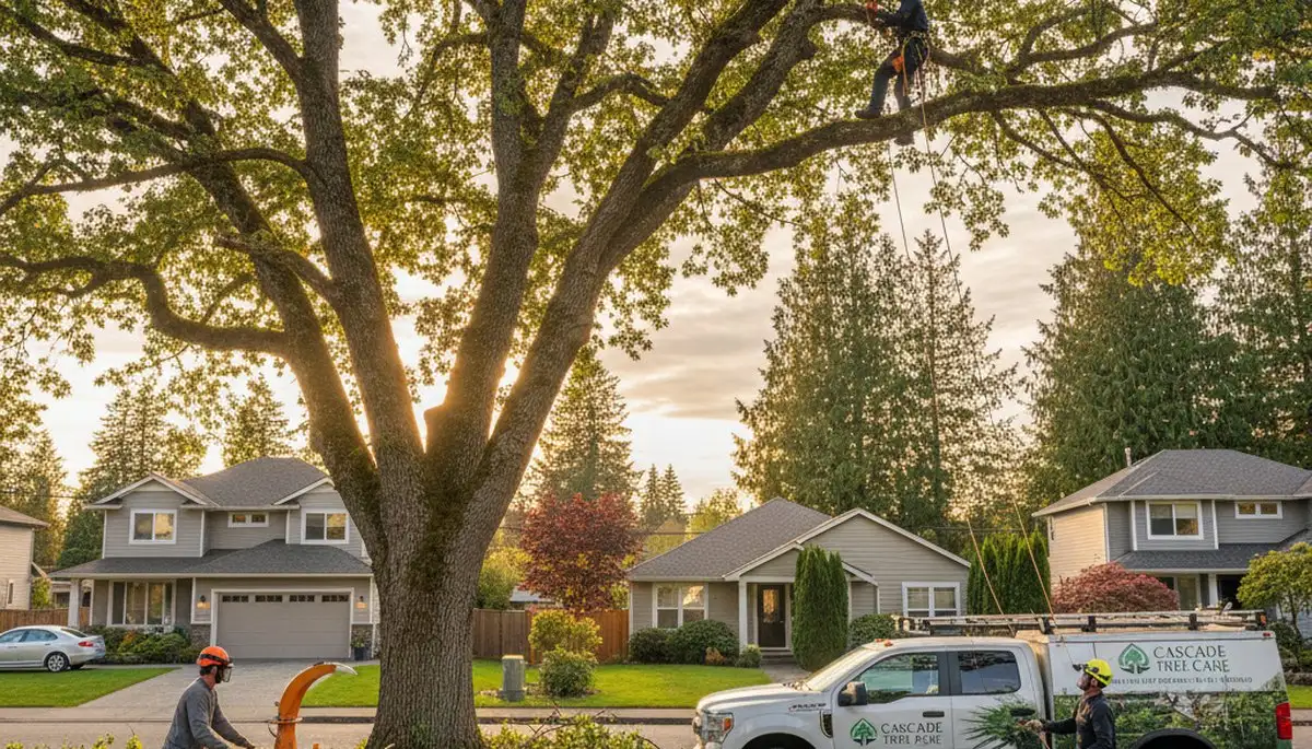 Professional tree removal service in Redmond WA clearing large oak safely for property maintenance