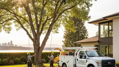 Professional tree removal service team working in Redmond WA residential yard