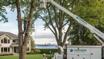 Professional tree removal service in Redmond WA safely cutting and clearing large backyard trees