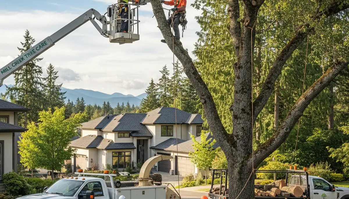 Professional tree removal service in Redmond WA safely cutting and clearing large trees