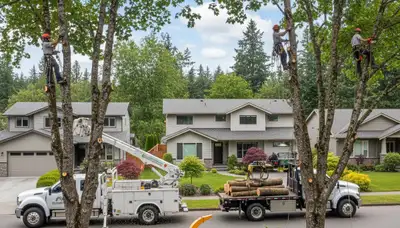 Professional tree removal service in Redmond WA safely cutting and clearing large yard trees