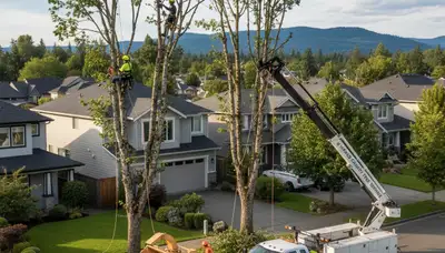 Professional tree removal service in Redmond WA safely cutting and clearing large residential trees